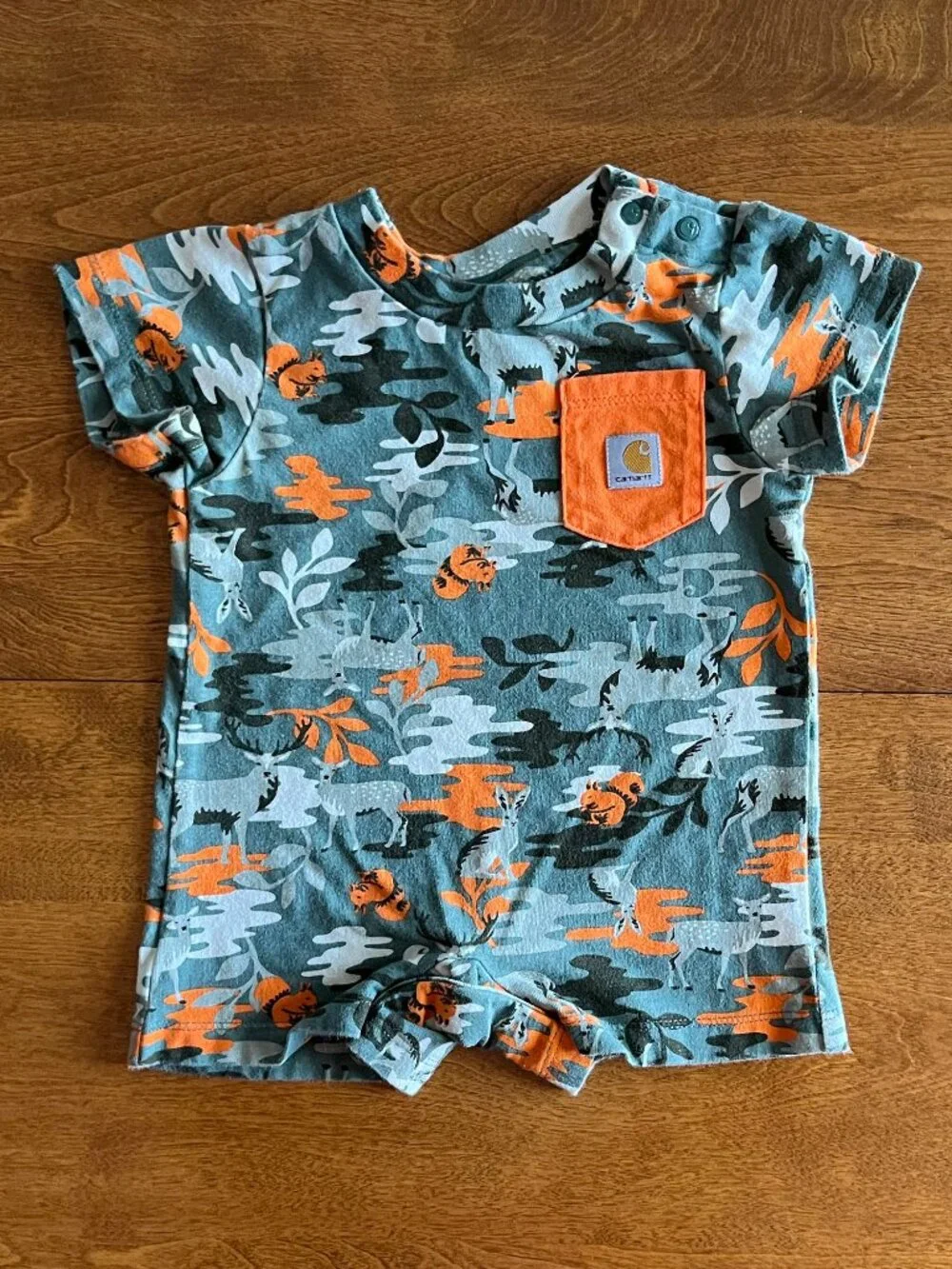 Carhartt forest animals camo shortie romper 9m